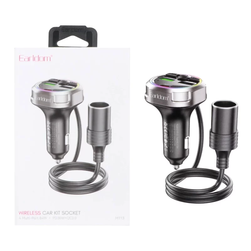 شارژر فندکی PD و فست سه پورت Earldom مدل M113 84W - مشکی - تصویر 2