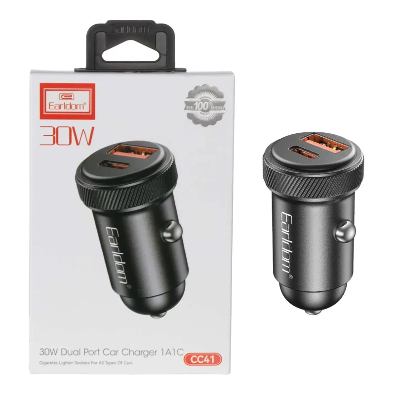 شارژر فندکی PD و فست دو پورت Earldom مدل CC41 30W - مشکی - تصویر 2