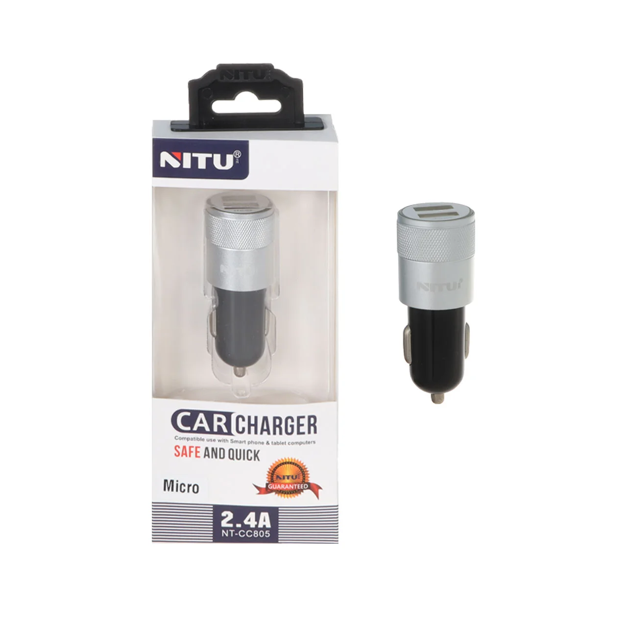 1585-1585566-1 شارژر فندکی فست دو پورت NITU مدل CC805 به همراه کابل شارژ اندروید - مشکی نقره ای (گارانتی 18 ماه تعویض نیکان همراه) - تصویر 1