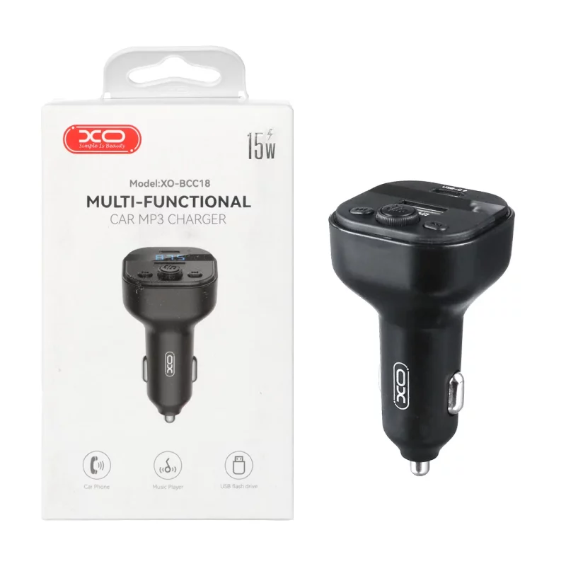 شارژر فندکی فست دو پورت و گیرنده بلوتوثی XO FMمدل XO-BCC18 15W - مشکی - تصویر 2