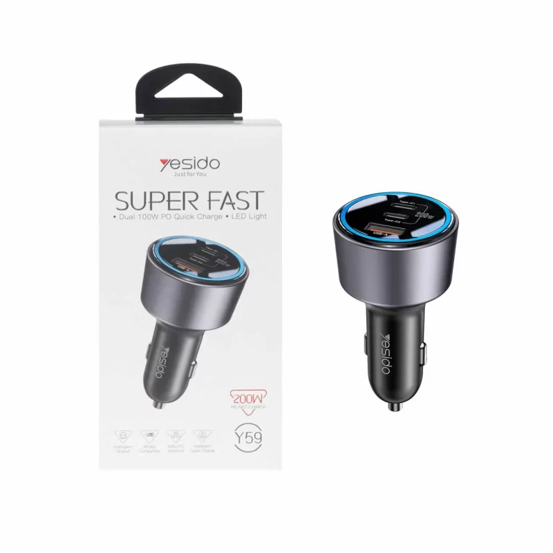 شارژر فندکی PD و فست سه پورت Yesido مدل Y59 200W - مشکی (گارانتی 18 ماه تعویض نیکان همراه) - تصویر 2