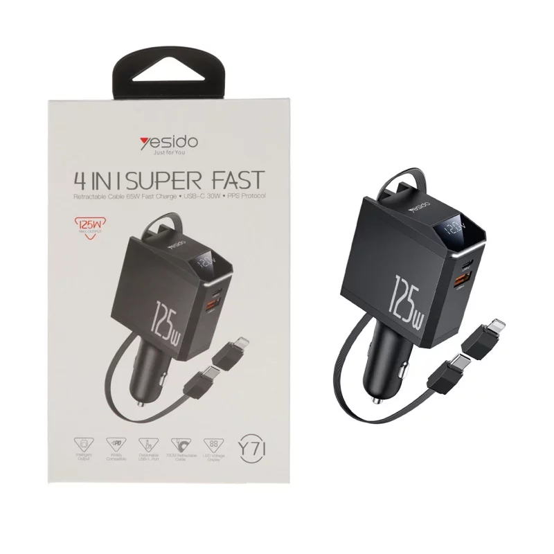 شارژر فندکی PD و فست شارژ سه پورت Yesido مدل Y71 125W- مشکی (گارانتی 18 ماه تعویض نیکان همراه) - تصویر 2