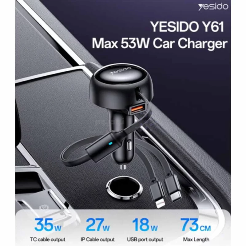 شارژر فندکی PD و فست سه پورت Yesido مدل Y61 53W - مشکی (گارانتی 18 ماه تعویض نیکان همراه) - تصویر 5