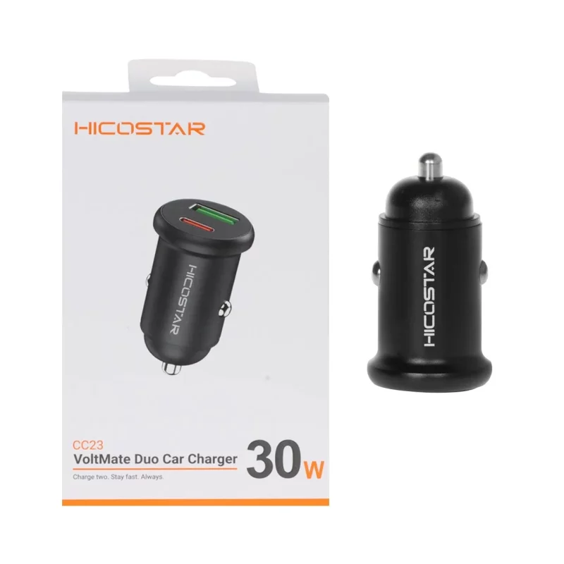 شارژر فندکی فست و PD دو پورت Hicostar مدل CC23 30W - مشکی - تصویر 2