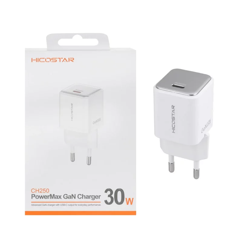 شارژر دیواری PD و فست تک پورت Hicostar مدل CH250 GaN 30W - سفید - تصویر 2
