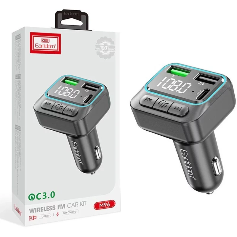 شارژر فندکی فست سه پورت و گیرنده بلوتوثی Earldom FM مدل ET-M96 - مشکی - تصویر 2