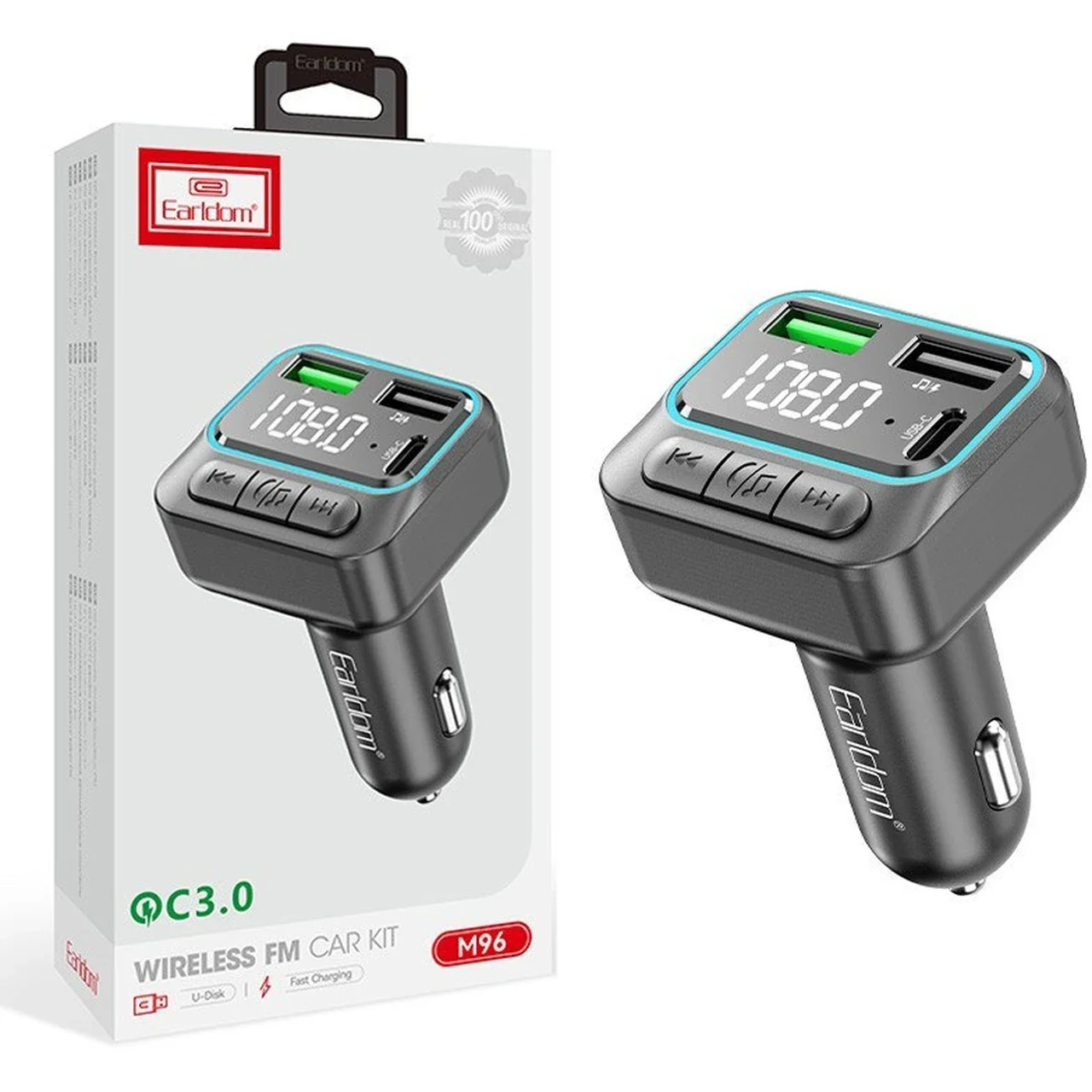 1585-1669268-1 شارژر فندکی فست سه پورت و گیرنده بلوتوثی Earldom FM مدل ET-M96 - مشکی - تصویر 1