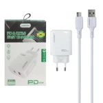 شارژر دیواری فست و PD دو پورت +Lindos مدل LN-CH1 20W به همراه کابل شارژ اندروید - سفید (گارانتی تعویض یکساله شرکتی)