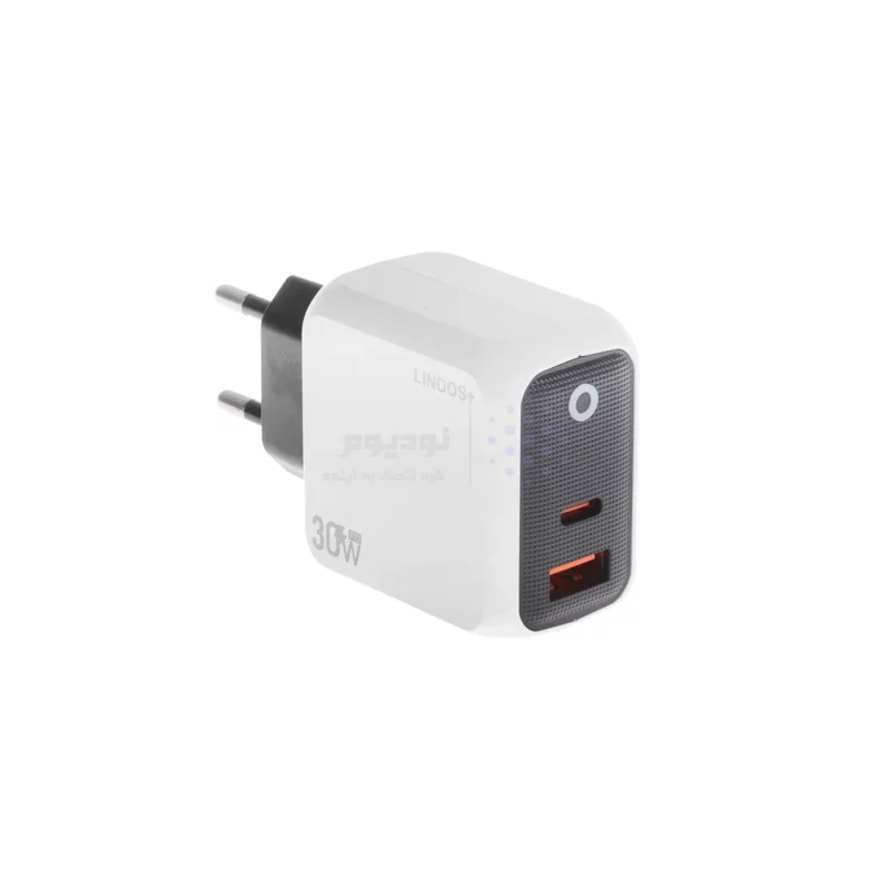 شارژر دیواری فست و PD دو پورت +Lindos مدل LN-CH30 30W به همراه کابل شارژ Type-C To Type-C - سفید (گارانتی تعویض یکساله شرکتی) - تصویر 3