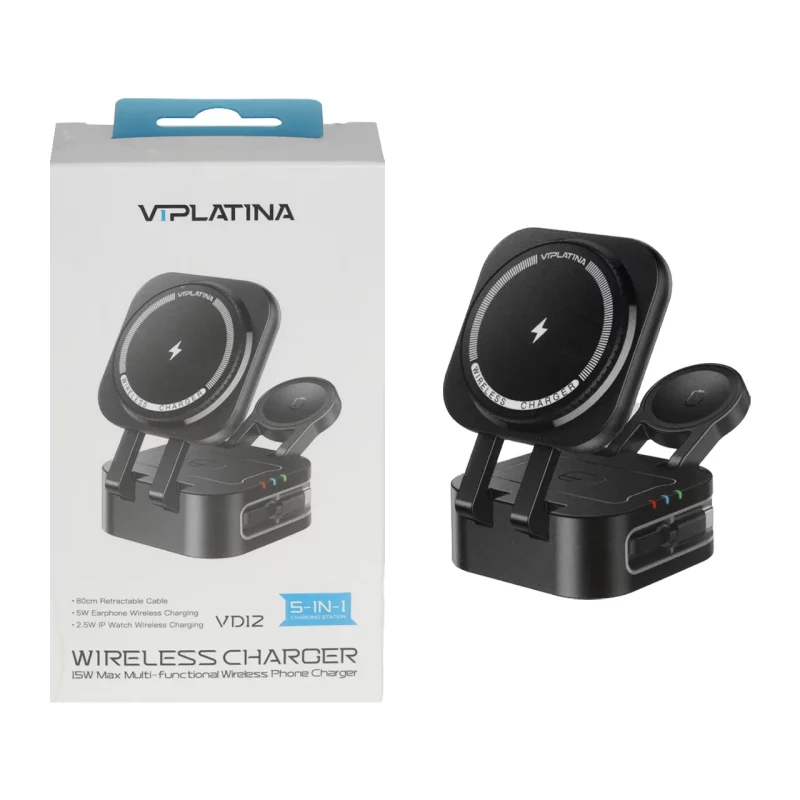 شارژر وایرلس سه کاره VIPLATINA مدل VD12 - مشکی (گارانتی 18 ماه تعویض نیکان همراه) - تصویر 2