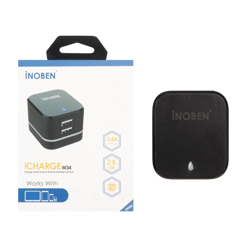 شارژر دیواری فست دو پورت iNOBEN مدل iCHARGE W34 - مشکی - تصویر 2