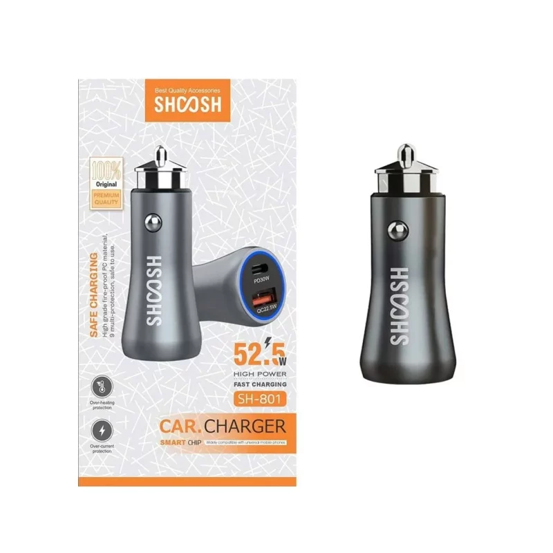 شارژر فندکی فست و PD دو پورت Shoosh مدل SH-801 52.5W - خاکستری - SMO - تصویر 2