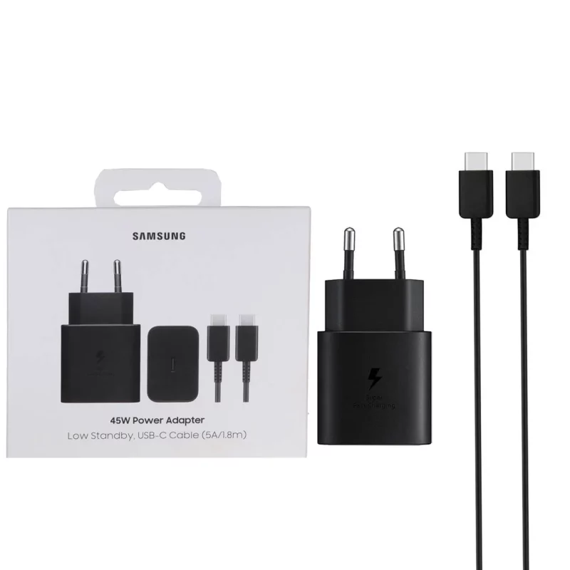 شارژر دیواری دوپین PD و فست تک پورت Samsung مدل ET-T4511 45W به همراه کابل شارژ Type-C To Type-C - مشکی - اصل چین (گارانتی 18 ماهه تعویض اچ دی سرویس ) - تصویر 2