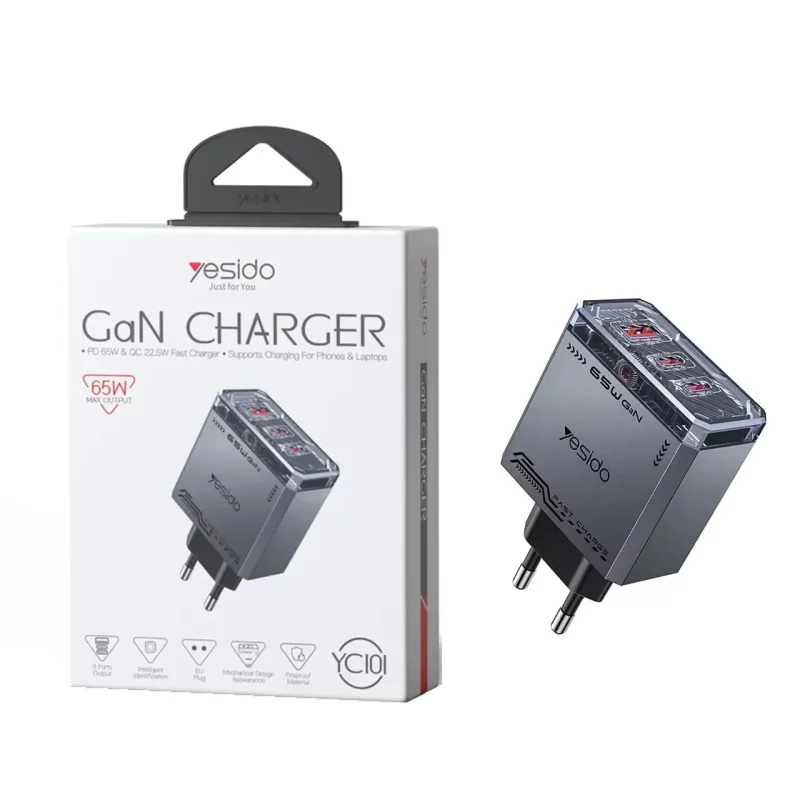 شارژر دیواری PD و فست سه پورت Yesido مدل YC101 65W - مشکی (گارانتی 18 ماه تعویض نیکان همراه) - تصویر 2