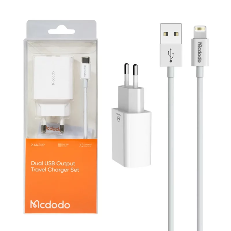 شارژر دیواری فست دو پورت Mcdodo مدل CH-6720 12W به همراه کابل شارژ آیفون - سفید (گارانتی متین) - تصویر 2