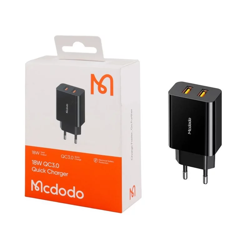 شارژر دیواری فست دو پورت Mcdodo مدل CH-8910 18W - مشکی (گارانتی متین) - تصویر 2