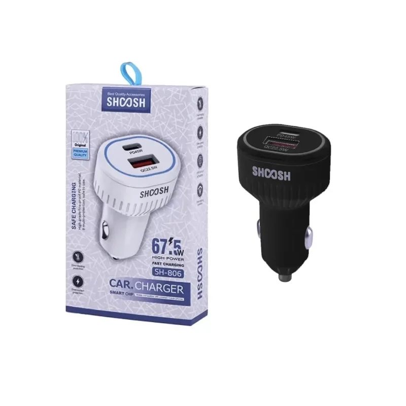 شارژر فندکی فست و PD دو پورت Shoosh مدل SH-806 67.5W - مشکی - SMO - تصویر 2