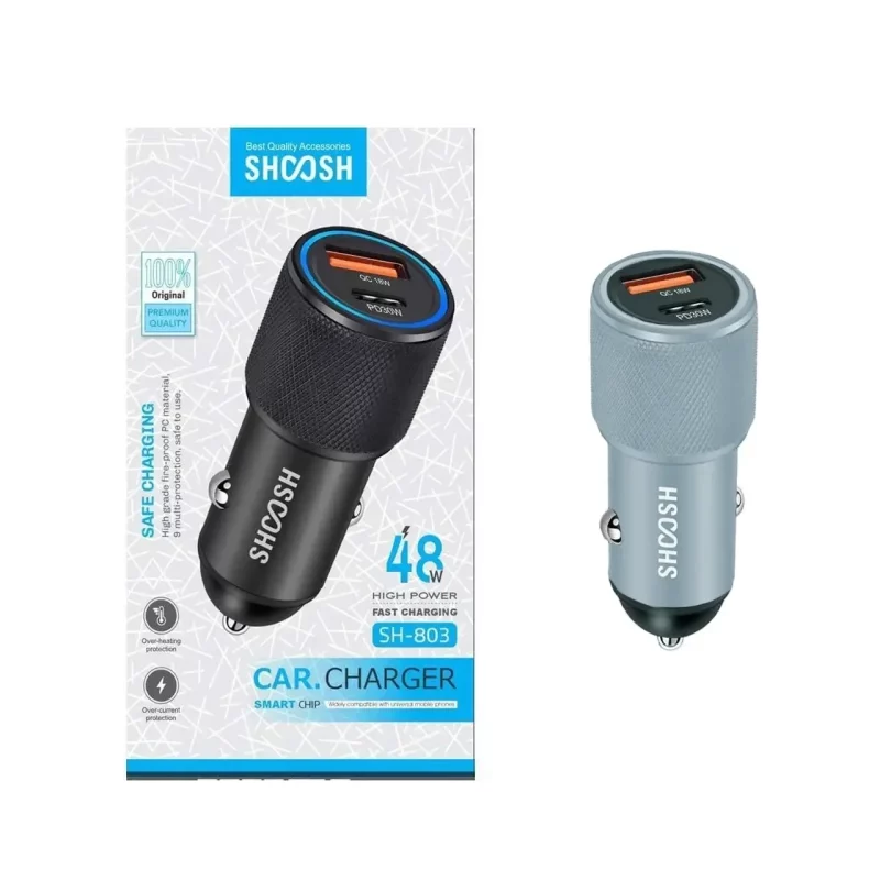 شارژر فندکی فست و PD دو پورت Shoosh مدل SH-803 48W - آبی - SMO - تصویر 2