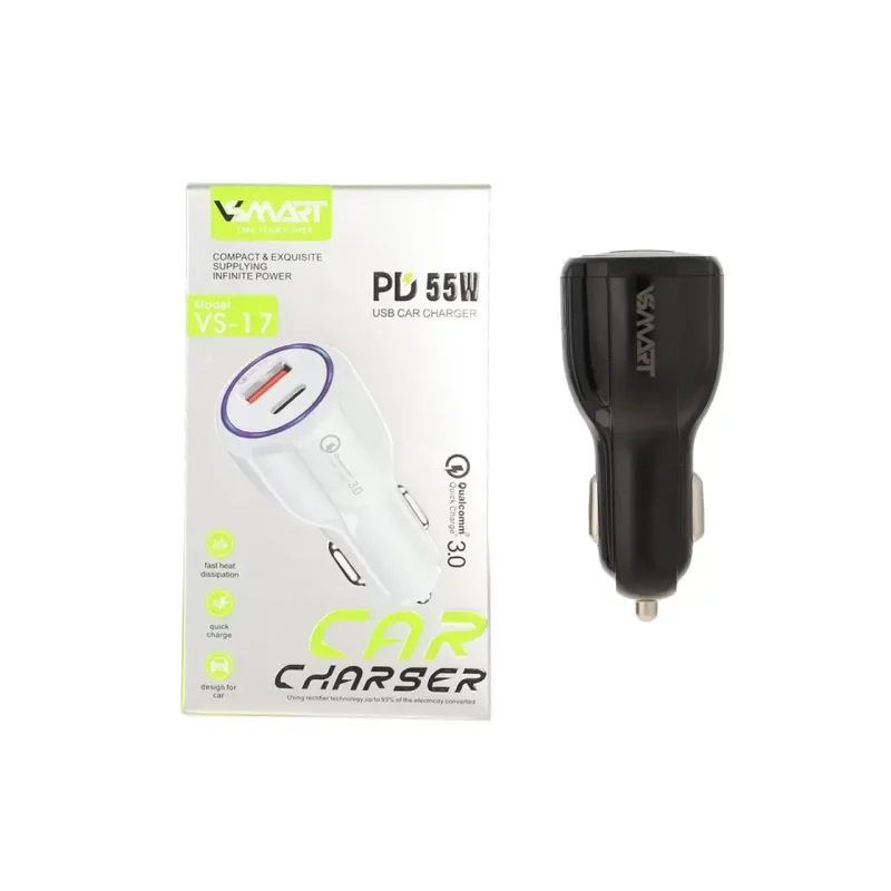 شارژر فندکی PD و فست دو پورت V-Smart مدل VS-17 55W - مشکی - BSA - تصویر 2