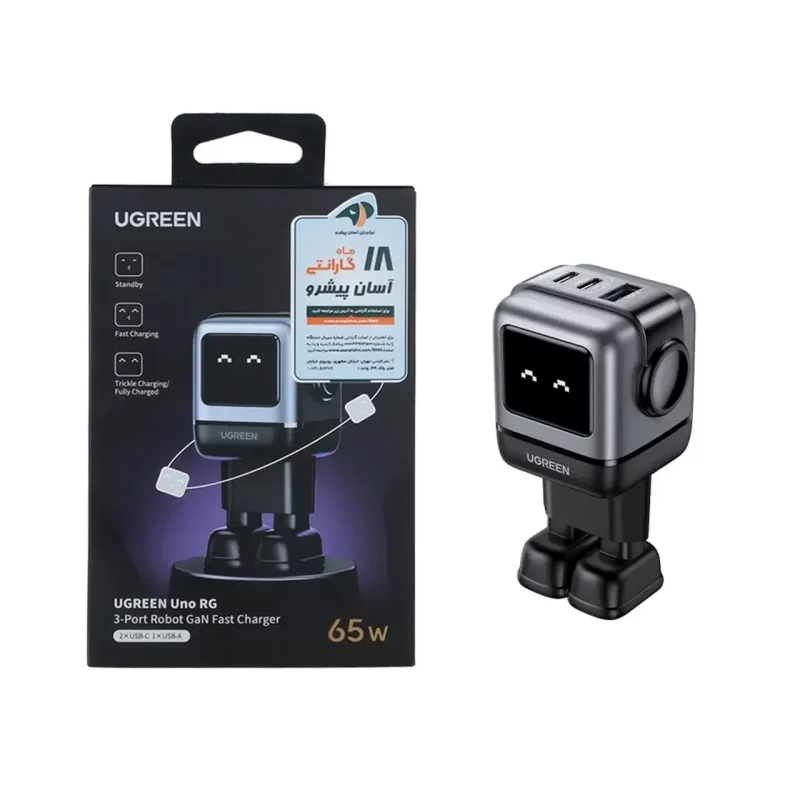 شارژر دیواری PD و فست سه پورت UGREEN مدل Robot Gan Uno RG CD361 65W - مشکی (گارانتی 18 ماهه آسان پیشرو)(25685B) - تصویر 2