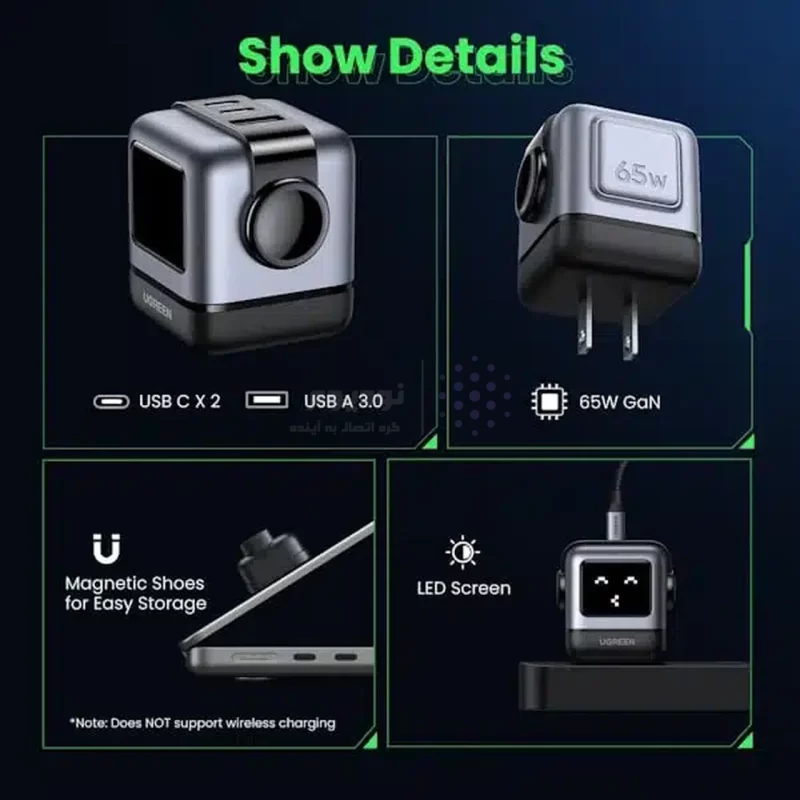 شارژر دیواری PD و فست سه پورت UGREEN مدل Robot Gan Uno RG CD361 65W - آبی (گارانتی 18 ماهه آسان پیشرو)(35855) - تصویر 17