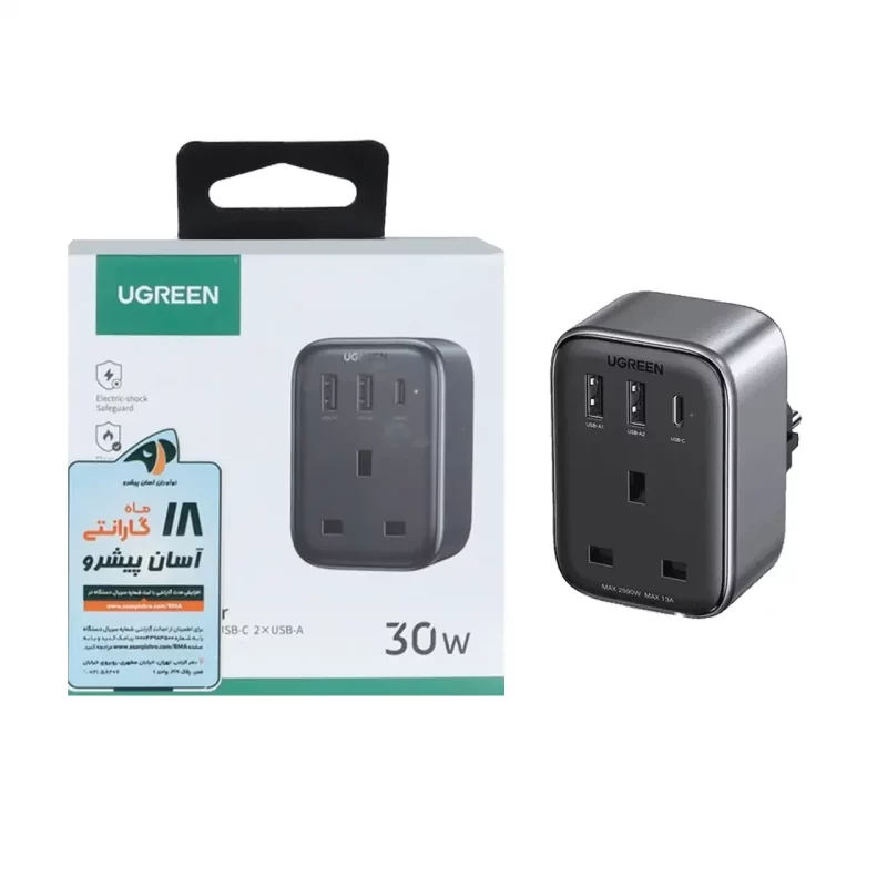 شارژر دیواری PD و فست سه پورت UGREEN مدل CD314 30W - مشکی (گارانتی 18 ماهه آسان پیشرو)(15290) - تصویر 2
