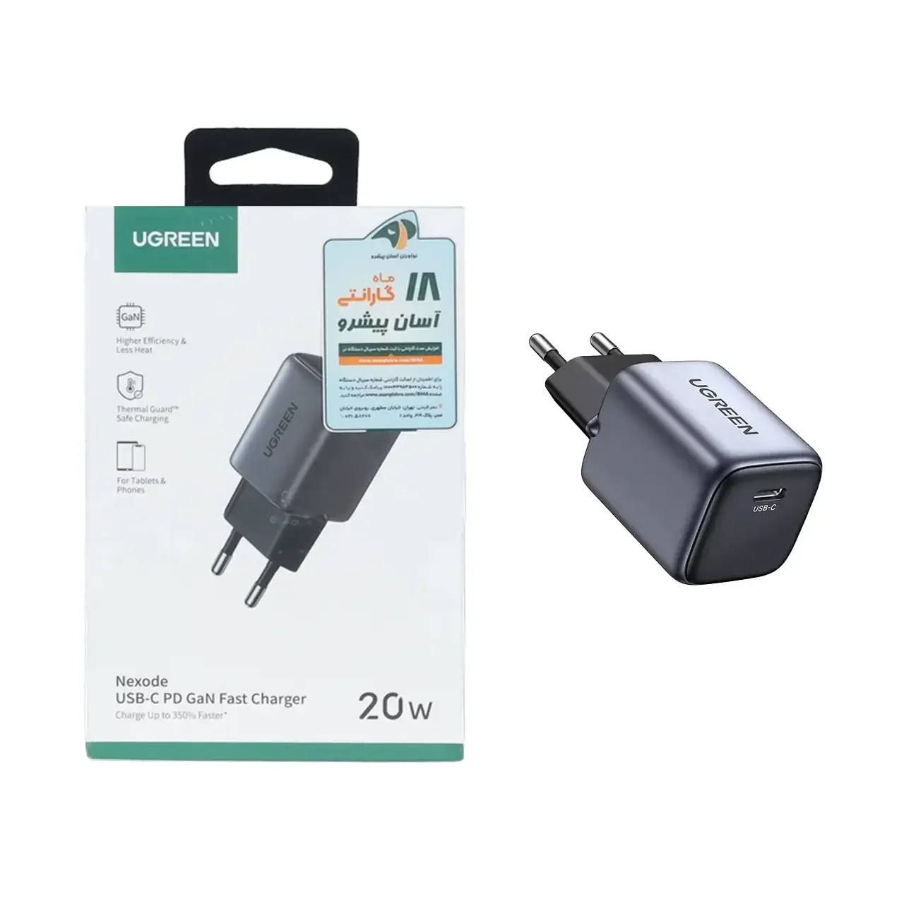 1585-4574754-1 شارژر دیواری PD و فست تک پورت UGREEN مدل Nexode CD318 20W - مشکی (گارانتی 18 ماهه آسان پیشرو)(90664) - تصویر 1