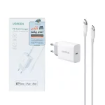 شارژر دیواری PD و فست تک پورت UGREEN مدل CD137 20W به همراه کابل شارژ Type-C To Lightning - سفید (گارانتی 18 ماهه آسان پیشرو)(50698)