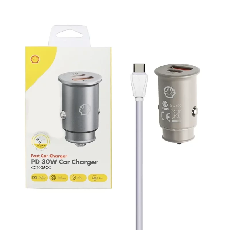 شارژر فندکی PD و فست دو پورت Shell مدل CCT006CC 30W - طوسی (گارانتی متین) - تصویر 2