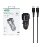 شارژر فندکی PD و فست دو پورت +Lindos مدل CR-10 83W به همراه کابل شارژ Type-C To Lightning - مشکی (گارانتی تعویض یکساله شرکتی)