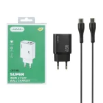 شارژر دیواری فست و PD دو پورت +Lindos مدل LN-CH50 40W به همراه کابل شارژ Type-C To Lightning - مشکی (گارانتی تعویض یکساله شرکتی)