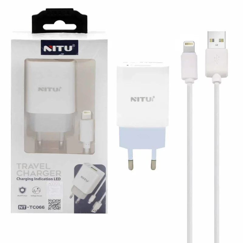 شارژر دیواری فست تک پورت Nitu مدل NT-TC066 به همراه کابل شارژ آیفون - سفید (گارانتی 18 ماه تعویض نیکان همراه) - تصویر 2