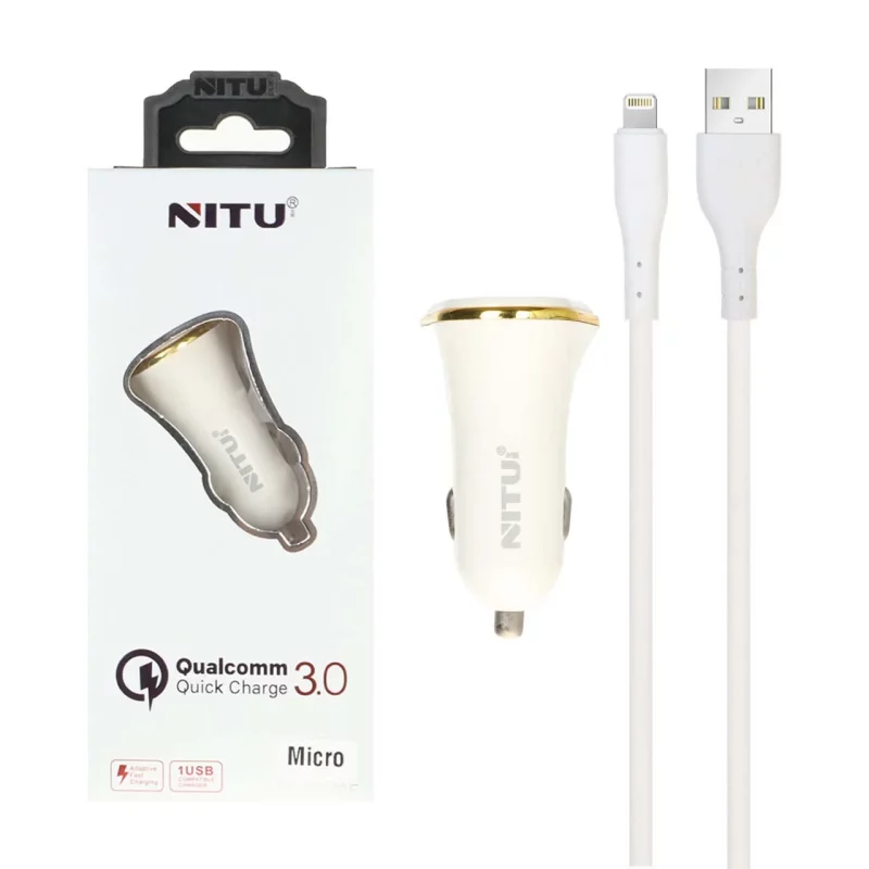 شارژر فندکی فست تک پورت NITU مدل NT-CC802F به همراه کابل شارژ آیفون - سفید (گارانتی 18 ماه تعویض نیکان همراه) - تصویر 2