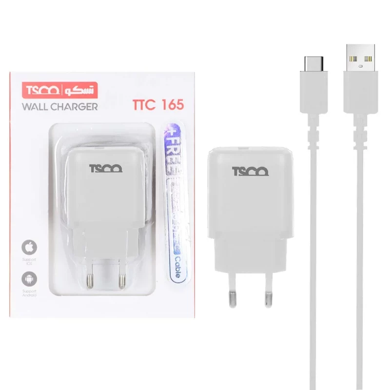 شارژر دیواری تک پورت TSCO مدل TTC 165 10W همراه با کابل شارژ TYPE-C - سفید (گارانتی 12 ماهه تسکو) - تصویر 2
