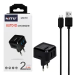 شارژر دیواری فست دو پورت NITU مدل TC040 به همراه کابل شارژ اندروید - مشکی (گارانتی 18 ماه تعویض نیکان همراه)