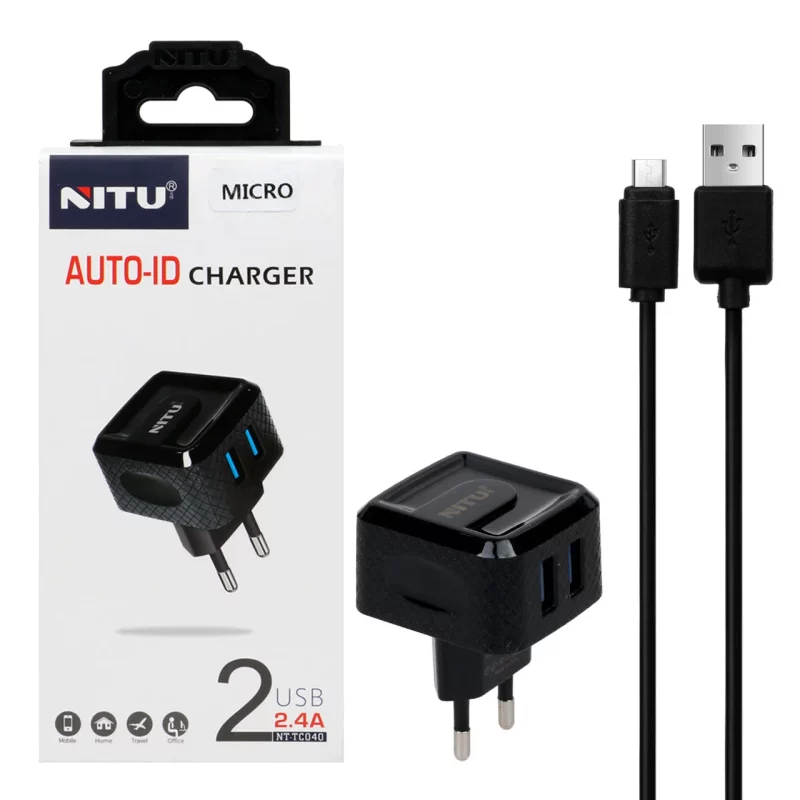 شارژر دیواری فست دو پورت NITU مدل TC040 به همراه کابل شارژ اندروید - مشکی (گارانتی 18 ماه تعویض نیکان همراه) - تصویر 2
