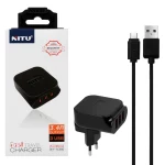 شارژر دیواری فست سه پورت NITU مدل TC026 به همراه کابل شارژ اندروید - مشکی (گارانتی 18 ماه تعویض نیکان همراه)
