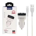 شارژر فندکی 12W فست دو پورت NITU مدل NT-CC835F به همراه کابل شارژ اندروید - سفید مشکی (گارانتی 18 ماه تعویض نیکان همراه)