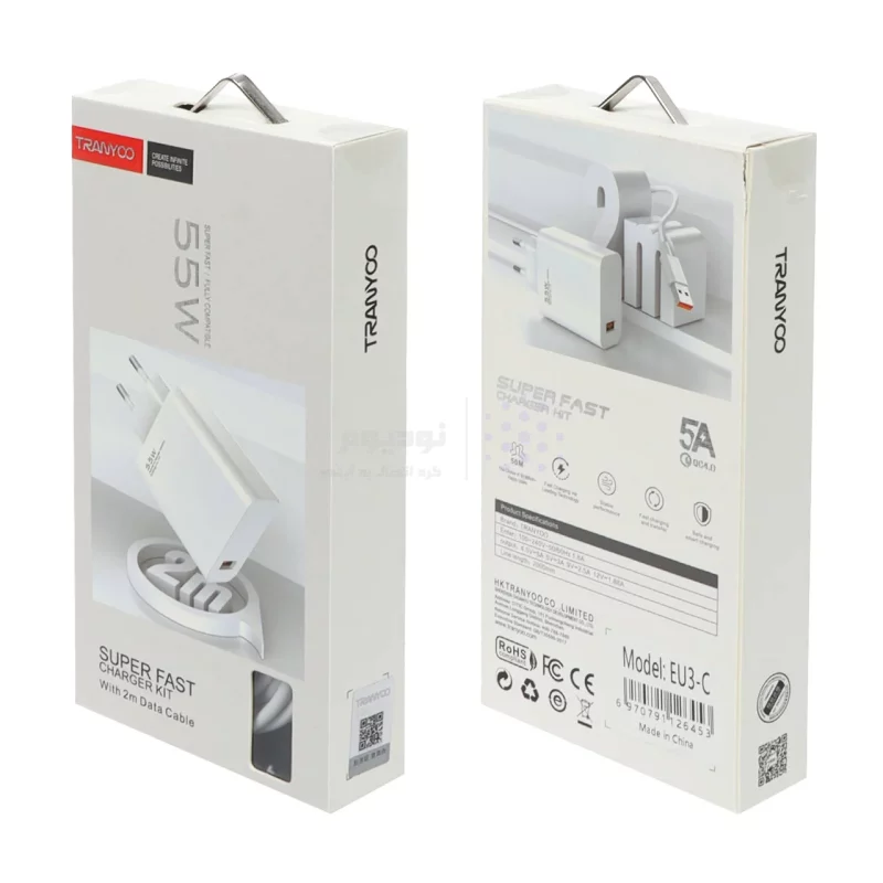 شارژر دیواری 55W فست تک پورت TRANYOO مدل EU3-C به همراه کابل شارژ 2 متری Type-C - سفید - تصویر 7