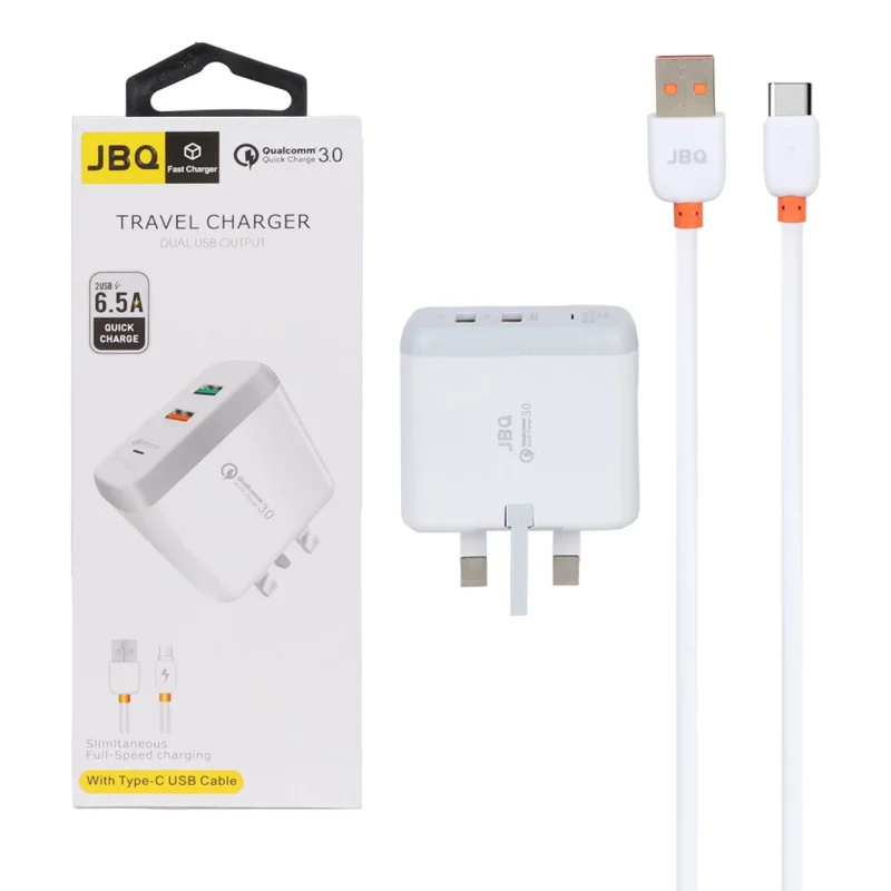 شارژر دیواری فست دو پورت JBQ مدل F-2USB 18W همراه با کابل Type-C - سفید (گارانتی یکساله رصاصی) - تصویر 2