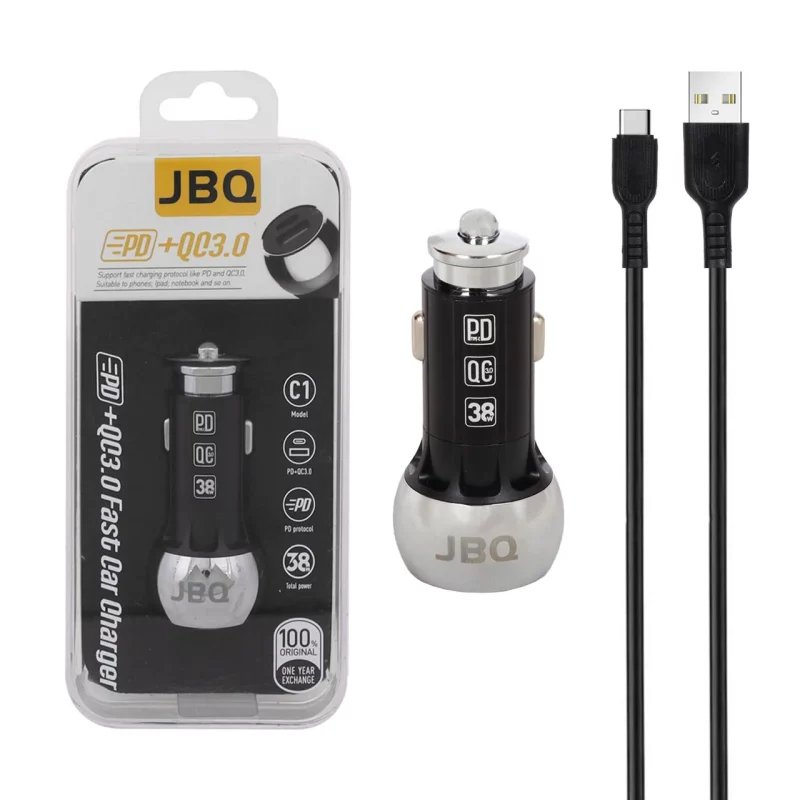 شارژر فندکی فست و PD دو پورت JBQ مدل C1 38W همراه با کابل Type-C - نقره ای (گارانتی یکساله رصاصی) - تصویر 2