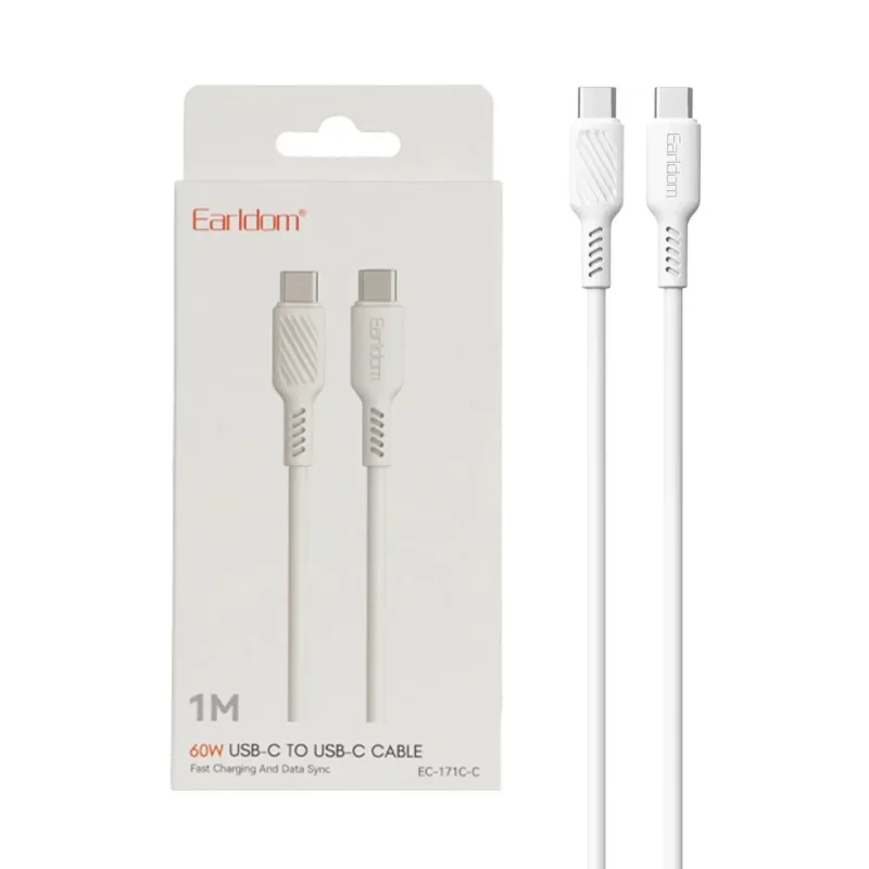 کابل شارژ و دیتا فست 1 متری Earldom Type-C to Type-C مدل EC-171C-C - سفید - تصویر 2