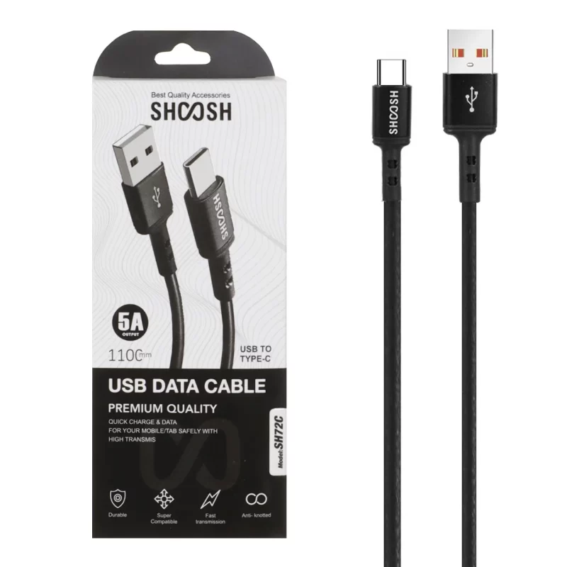 کابل شارژ 1.1 متری فست Shoosh Type-C مدل SH72C - مشکی - SMO - تصویر 2
