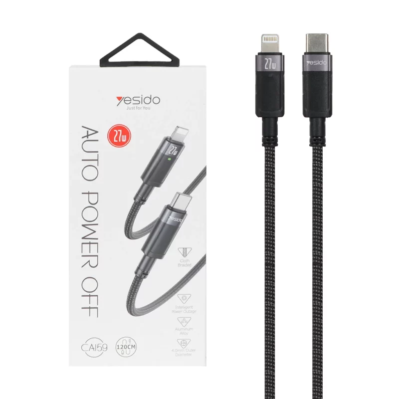 کابل شارژ فست 1.2 متری Yesido Type-C to Lightning مدل CA159 - مشکی (گارانتی 18 ماه تعویض نیکان همراه) - تصویر 2