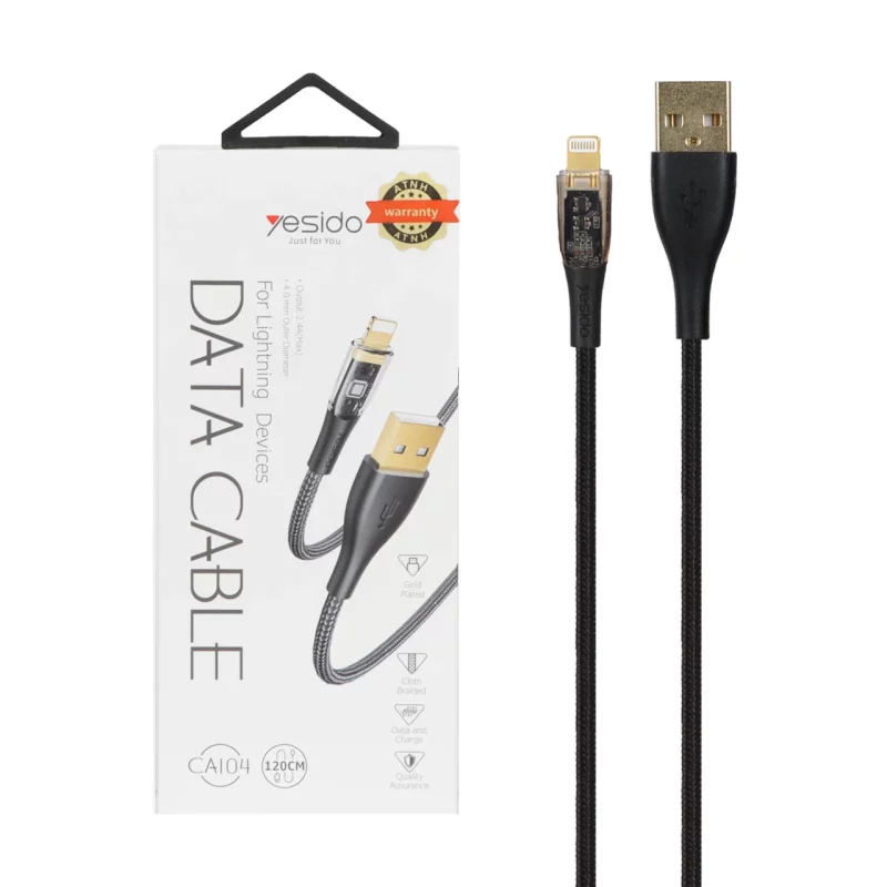 کابل شارژ و دیتا فست 1.2 متری کنفی آیفون Yesido مدل CA104L - مشکی (گارانتی 18 ماه تعویض نیکان همراه) - تصویر 2