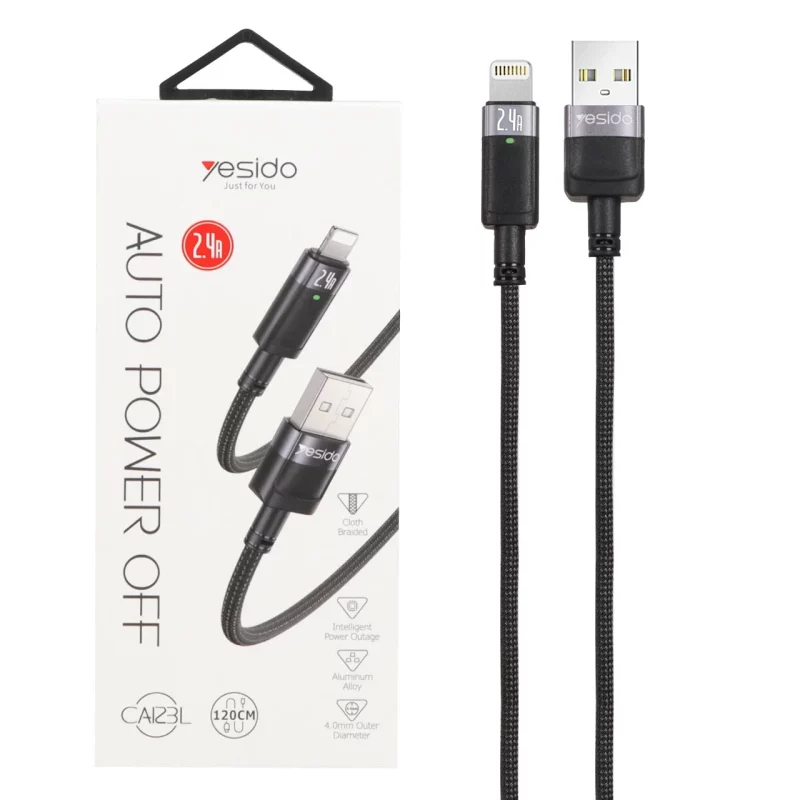 کابل شارژ فست 1.2 متری آیفون کنفی Yesido مدل CA123L - مشکی (گارانتی 18 ماه تعویض نیکان همراه) - تصویر 2