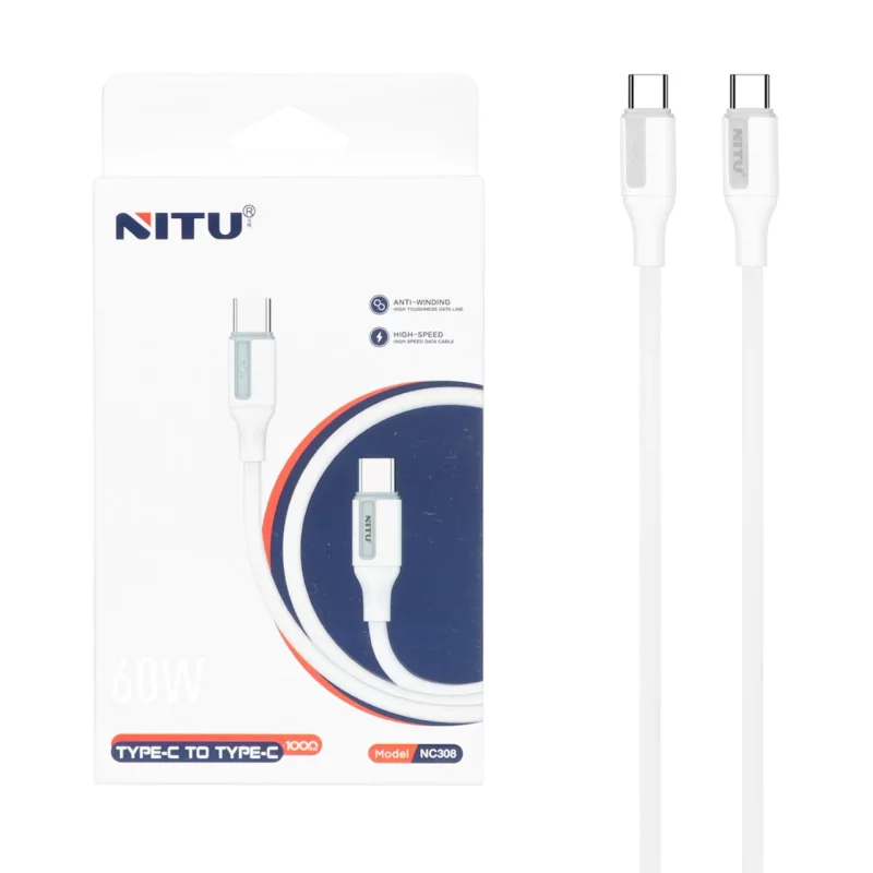کابل شارژ فست NITU Type-C to Type-C مدل NC308 - سفید (گارانتی 18 ماه تعویض نیکان همراه) - تصویر 2