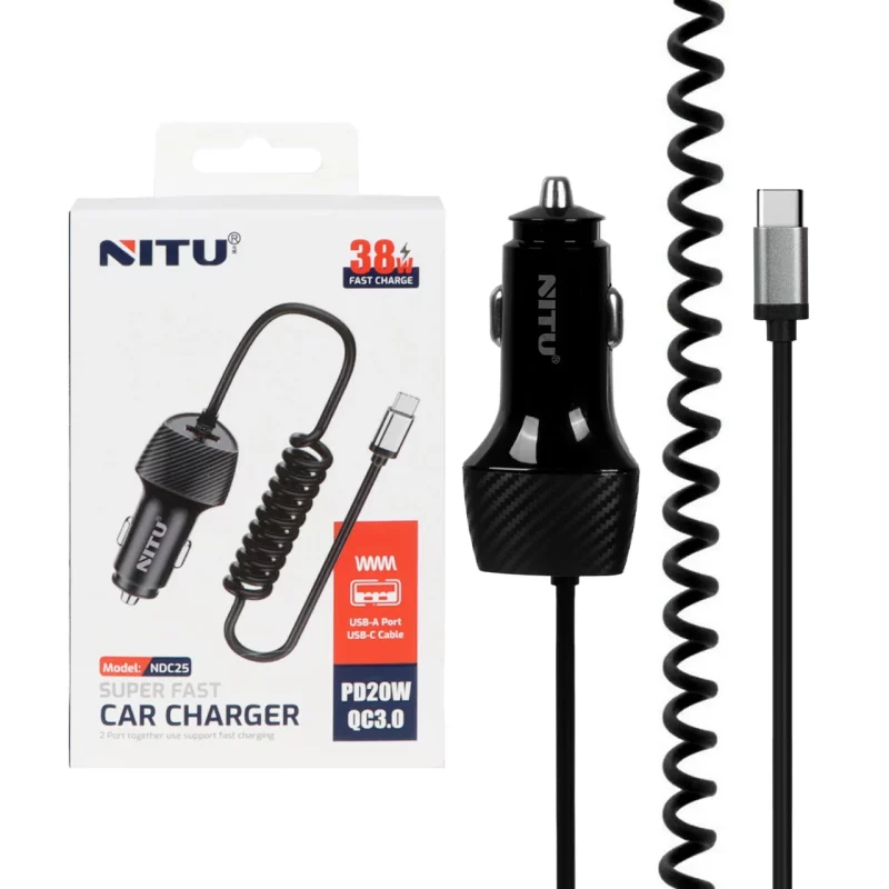 شارژر فندکی فست و PD تک پورت NITU مدل NDC25 38W بهمراه کابل متصل Type-C - مشکی (گارانتی 18 ماه تعویض نیکان همراه) - تصویر 2