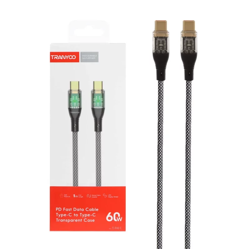 کابل شارژ PD و فست Tranyoo Type-C to Type-C مدل T-P40 C - مشکی - تصویر 2
