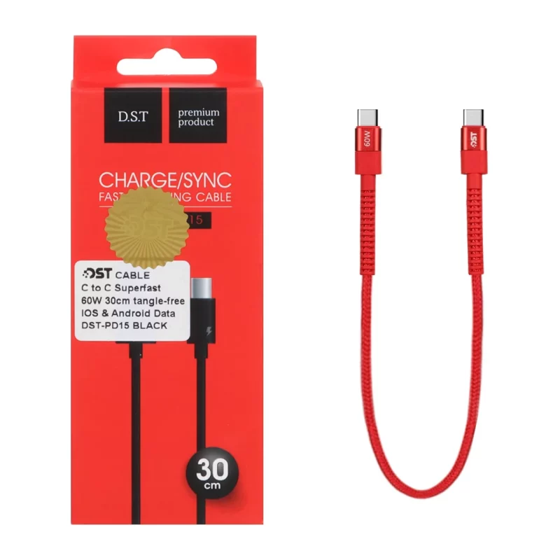 کابل شارژ 30 سانتی پاوربانک Type-C to Type-C مدل X-15 - قرمز - DST (گارانتی شش ماهه) - تصویر 2